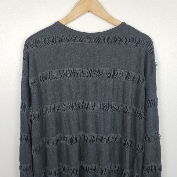 Zara Dark Grey Goth Witchcore Destroyed Distressed Long Sleeve Tee Size Small - Picture 6 of 12